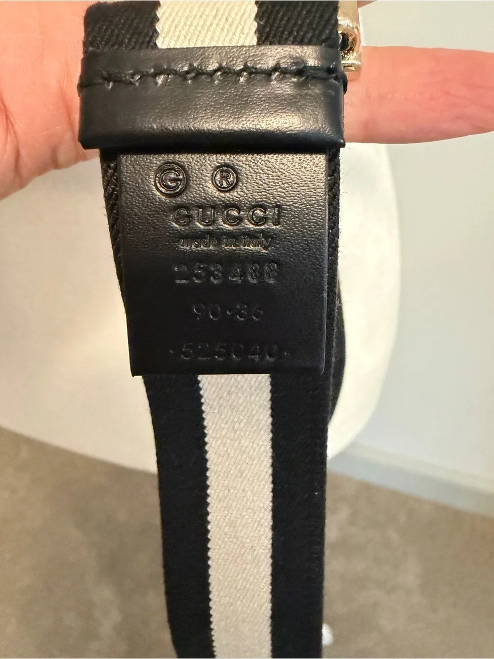 Gucci Black Ivory Canvas Web Belt Gold Tone Square Buckle Size 90 36 Vintage
